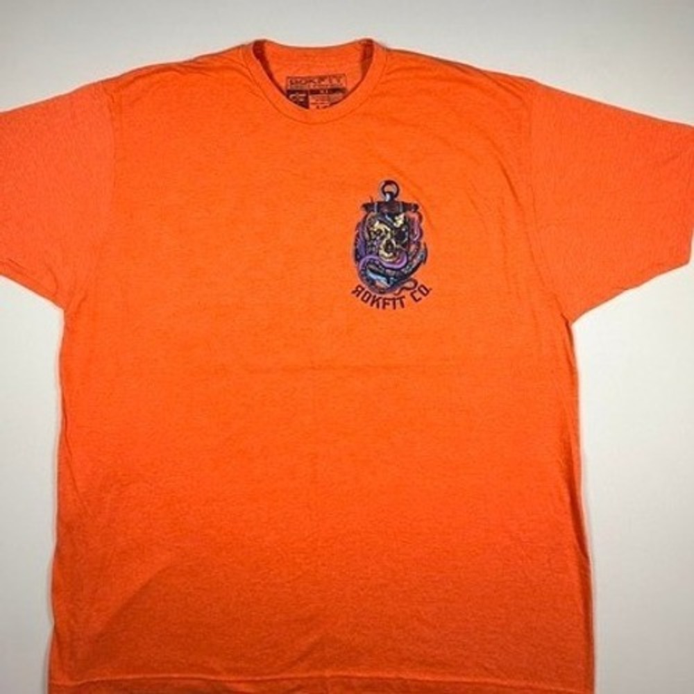 Rokfit Athletic Streetwear Mens XXL Orange Skull Octopus Anchor Graphic T-Shirt